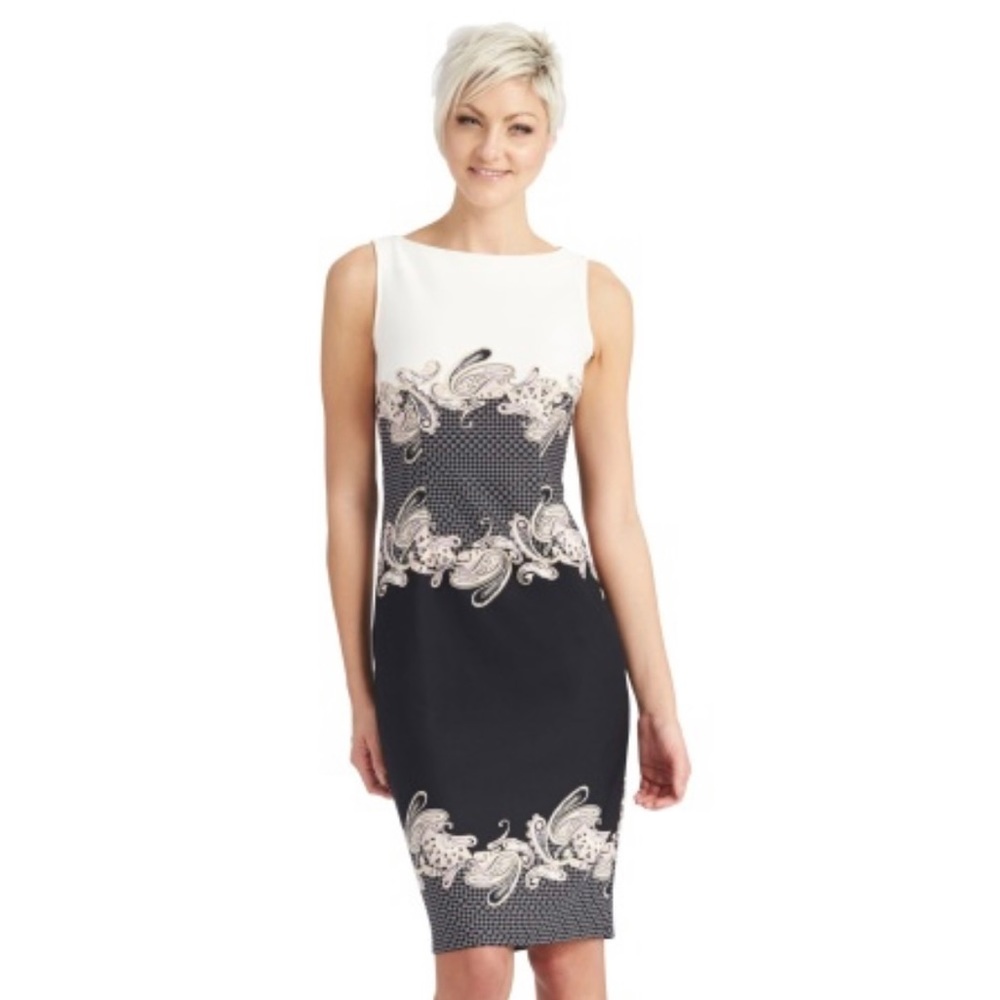 Donna Morgan Size 8 Sleeveless Dress Black Tan White